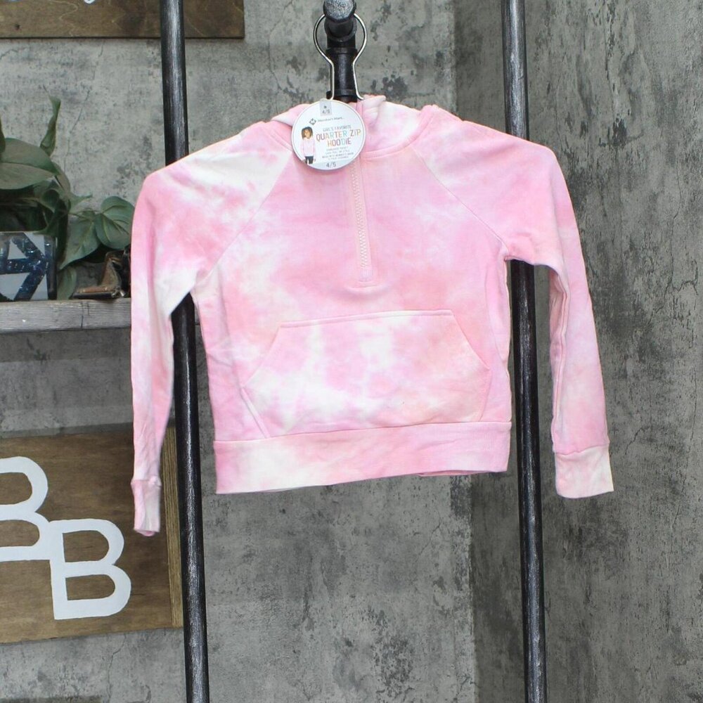 NWT Member's Mark Girls Quarter 1/4 Zip Hoodie HZG21-0031 8 Pink Quartz Tie Dye